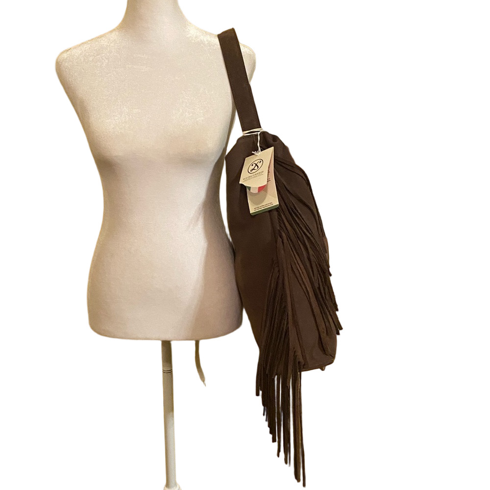 Divina Firenze Brown Suede Fringe Hobo Bag NWT